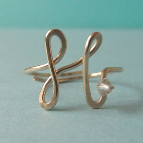 14k GF Custom Initial Ring with Crystal