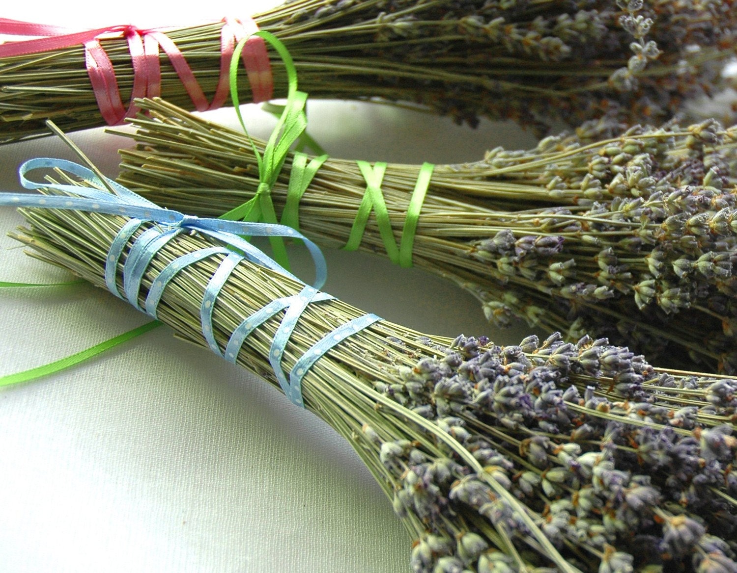 3 Summer Pastels Ribbon Wrapped English Lavender Bouquets for Floral Decor to ship late June or after