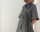 grey\/blue check wool wrap coat