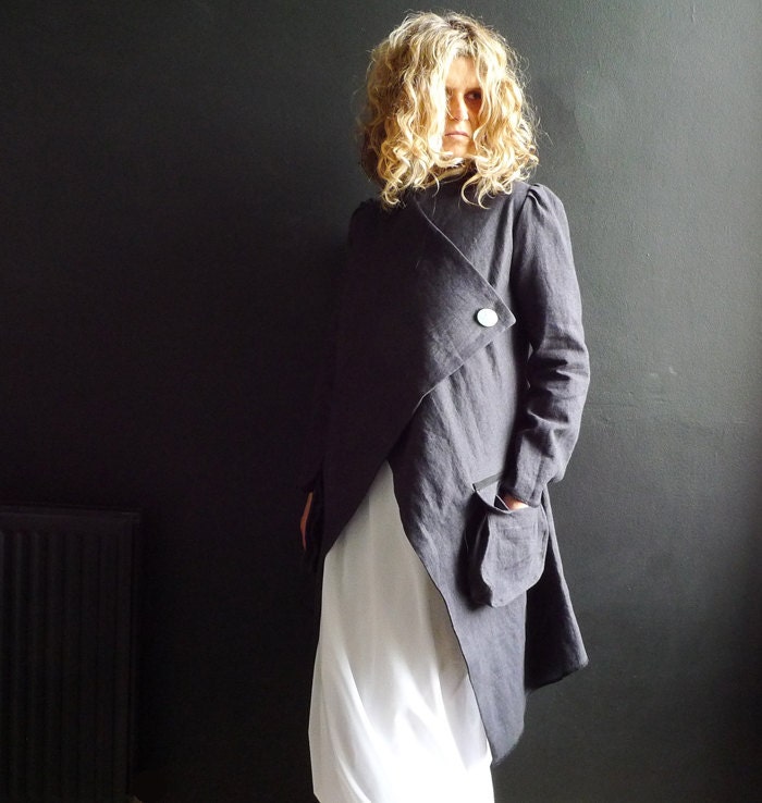 Long Dark Gray Linen Jacket