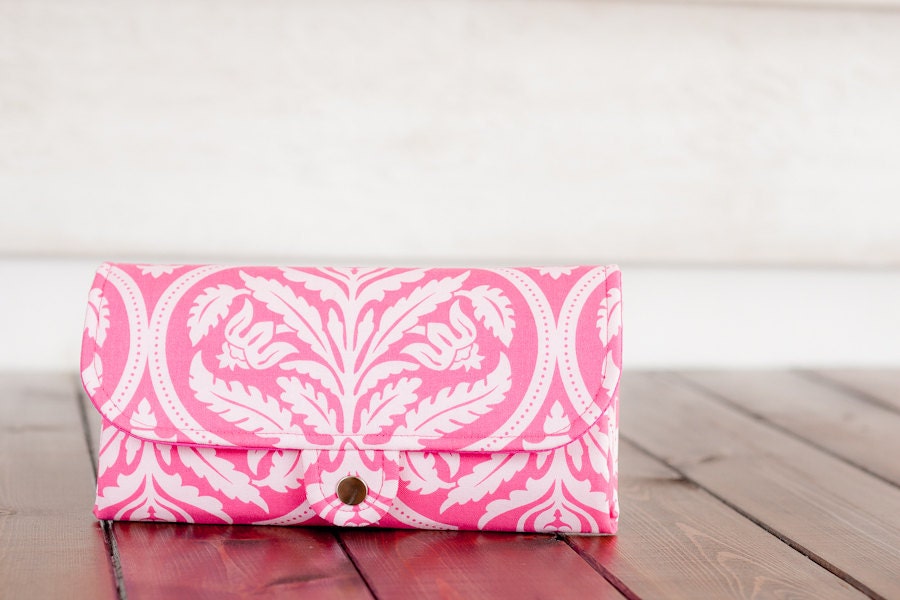 iPhone SmartPhone Clutch Wallet Purse 12 Card Slots with ID Pocket  / Rose Damask in Hot Pink -- Limited Edition -PREORDER