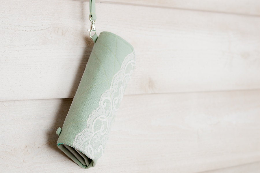 iPhone SmartPhone Purse 12 Card Slots with ID Pocket n Wristlet Strap / For the Love of Lace in Mint Sorbet--  Pick Your Fabric