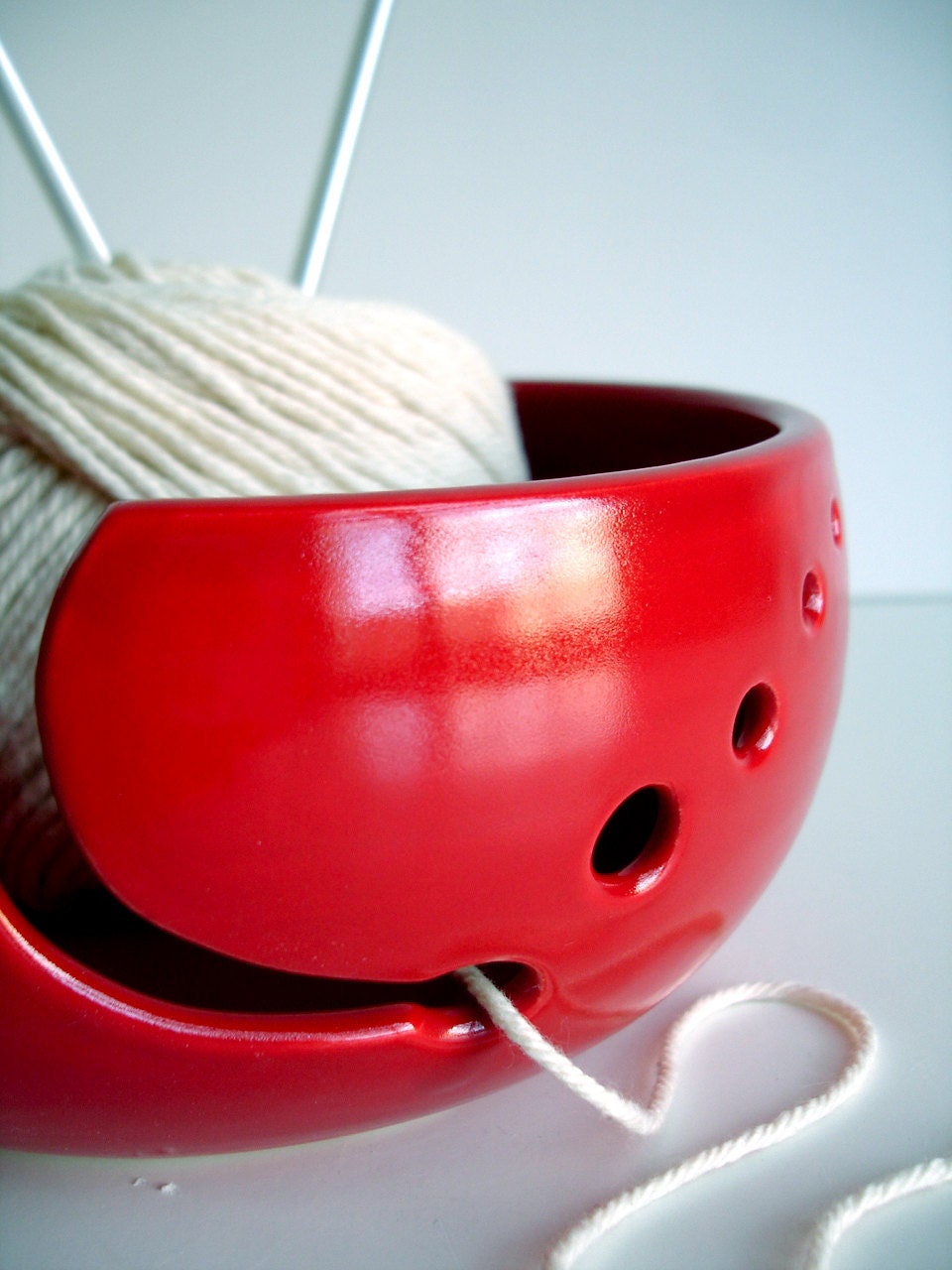 Red Simple Modern Ceramic Wheel Thrown Yarn Bowl - Made to order