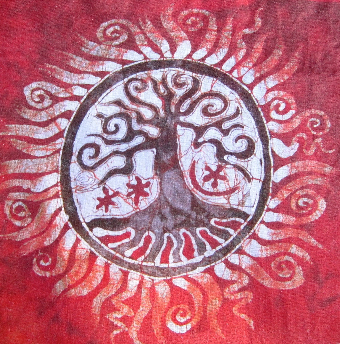 Red Tree Batik Cotton Print Embellishment 9' x 9"