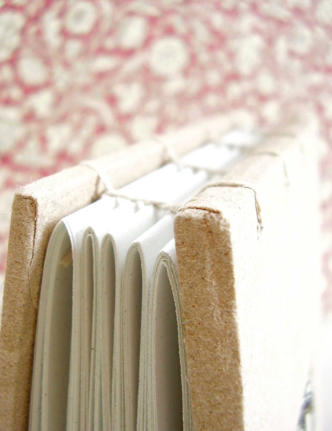 Handstitched Coptic Bound Beaded Notebook, Journal, Sketchbook covered with Handmade Paper in Natural Tan