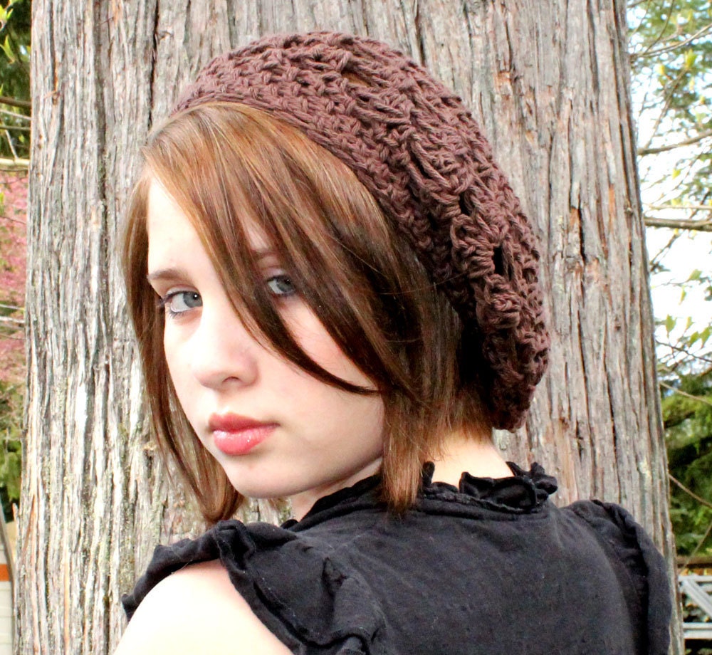 The Lace Slouch boho beret Mori Girl Hat chocolate Brown