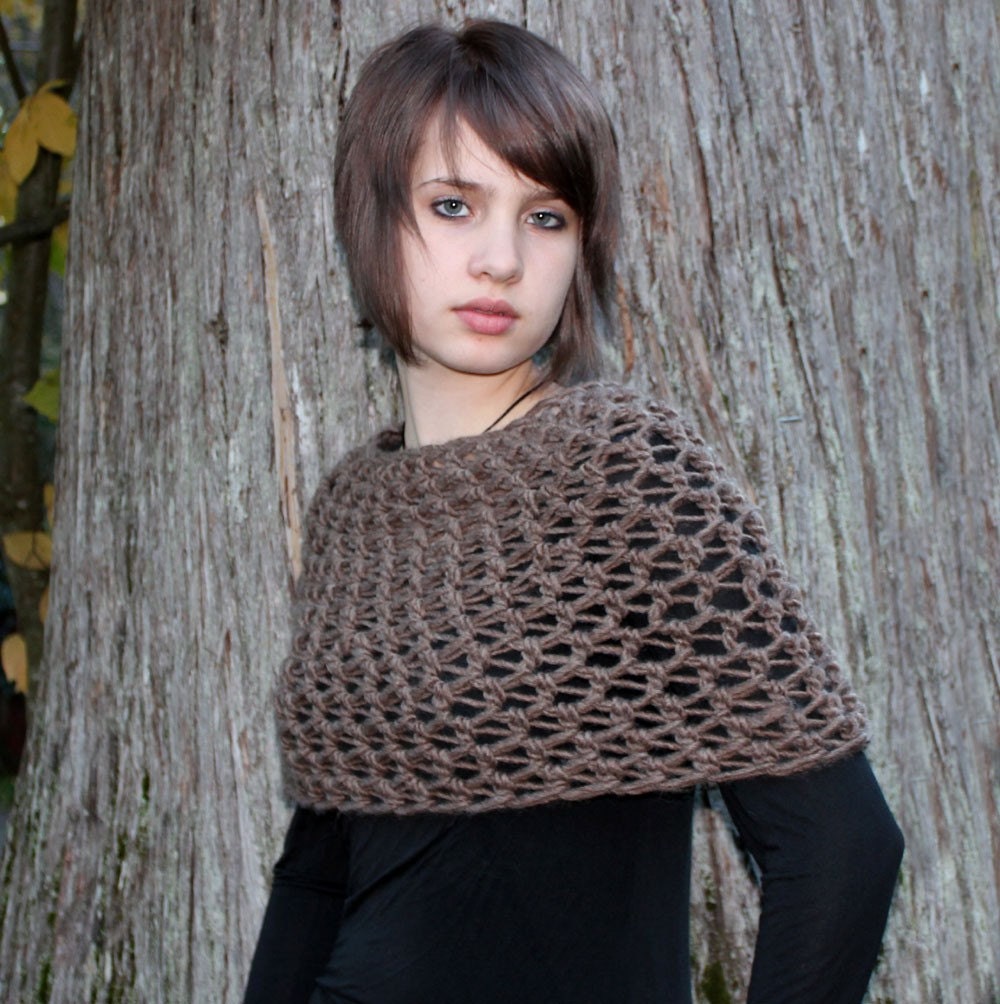 Cowl neck Scarf Wool Capelette shawl Bark Brown