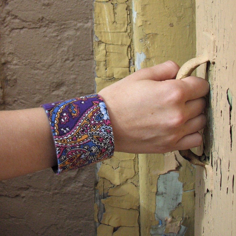 purple paisley wist cuff, upcycled vintage scarf