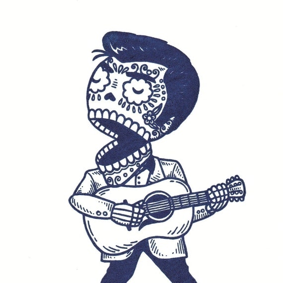Young Elvis Calavera Limited Edition Gocco Serigraph