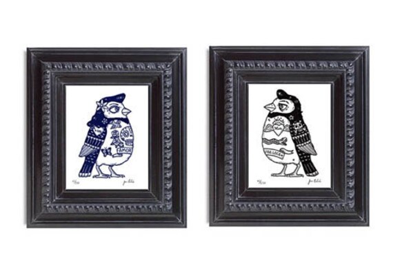 Rockabilly Birds Gocco Serigraph Artist Proofs