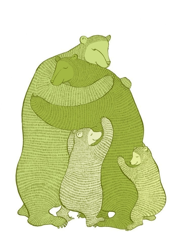 Bear Hug (Green) LARGE print Wall art