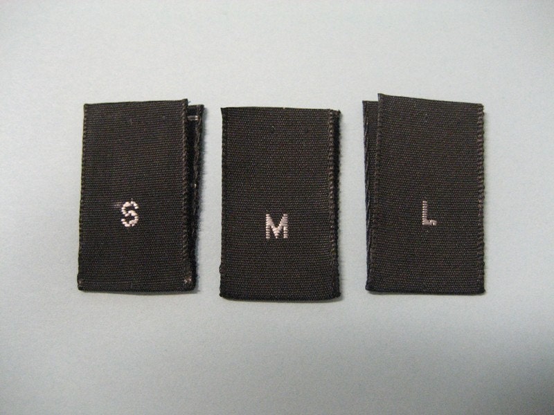 60 Black Woven Labels White Letter Size Tags Tabs Size S M L Valued 15.00