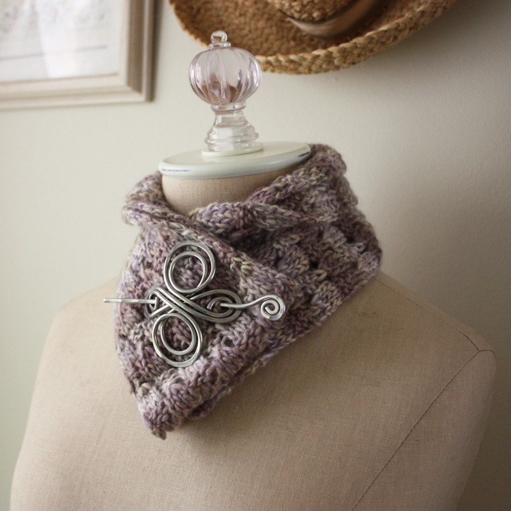 Hand Knit Scarf / Lavender Sage Cream / Rustic Textured Lace