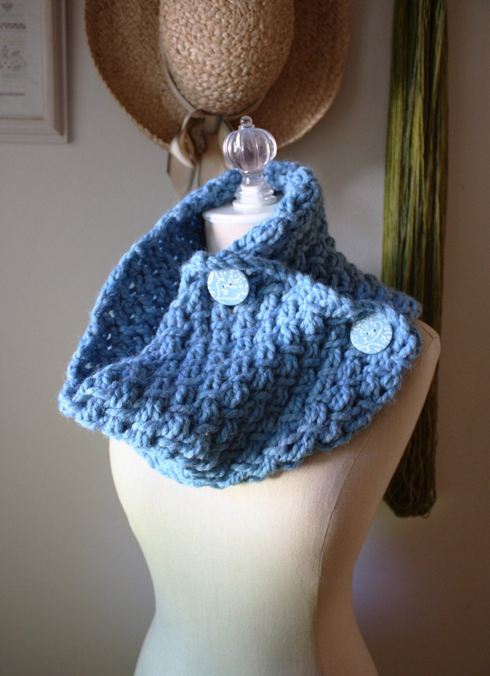 Cowl Neckwarmer / Sky Blue / Phydeaux Twist / Chunky Hand Knit
