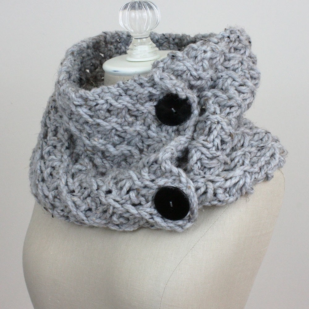 Hand Knit Cowl Shoulder Warmer / Asterisque / Grey Tweed / Chunky Oversized