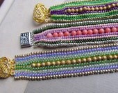 Friendship Bracelet,  Beadwork Jewelry, Coral, Green, Lavender Rose