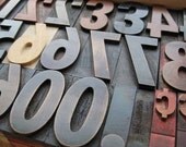 SALE - SPRING SALE - LETTERPRESS SHOWY COMPLETE DOUBLE NUMBER SET WITH PUNCTUATION - 1-7/8 INCHES TALL- LOT 69