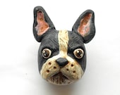 Boston Terrier Dog Brooch Unique Folk Art Jewelry made from Polymer Clay
