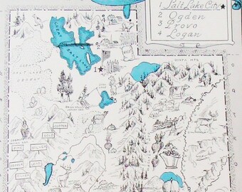 Antique Utah Map - A Fun and Funky Little American Vintage Picture Map to Frame - Original Map