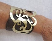 Tattoo Inspired Metal And Leather Detailed Bracelet, fits all sizes