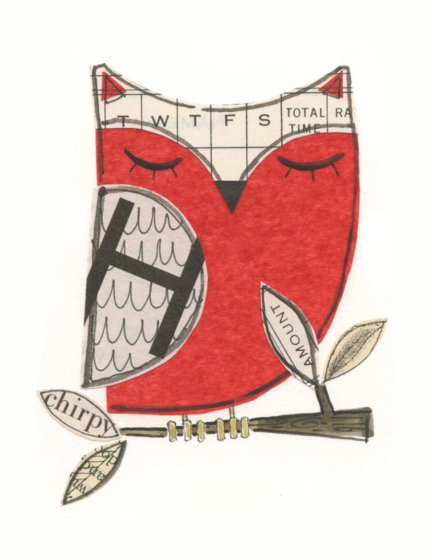 Harriet - 5x7 collage owl - LIL ART CARD
