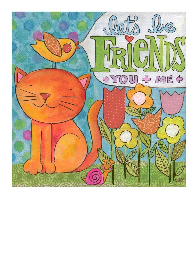 Let's Be Friends - giclee print, collage, mixed media, kids, Susan Black
