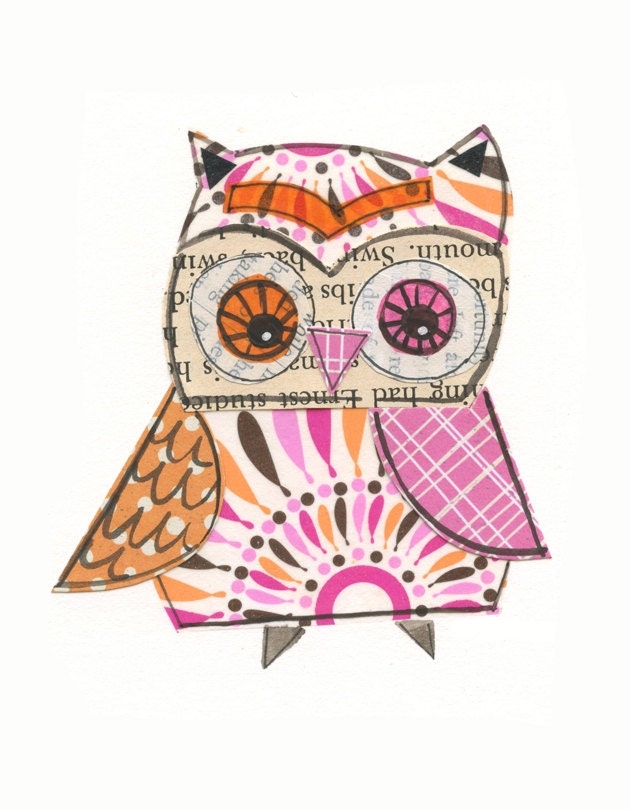 Brittanyl - 5x7 collage owl - LIL ART CARD