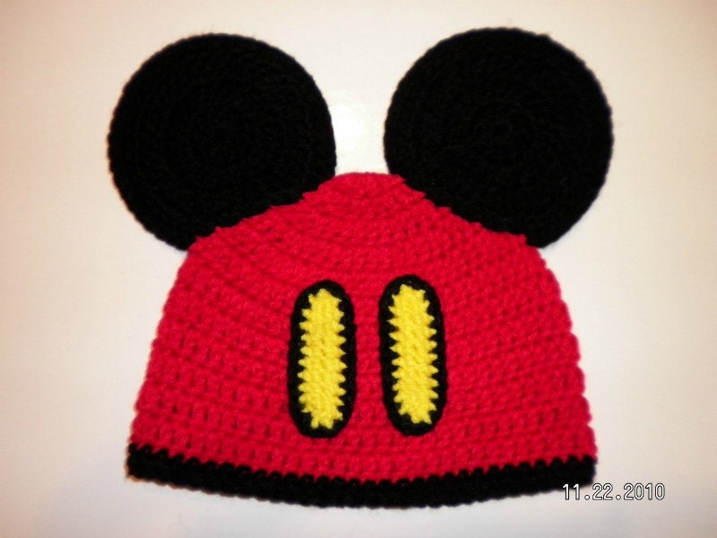 Custom crochet Mickey Mouse pants ears beanie hat photo prop