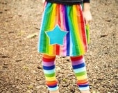 Chase Away the Gray Days with Rainbow Brite Stripes--SKIRT and KOOL KID Leg Combo--Star or Heart Applique or Pocket-Sizes6mos-girls9/10