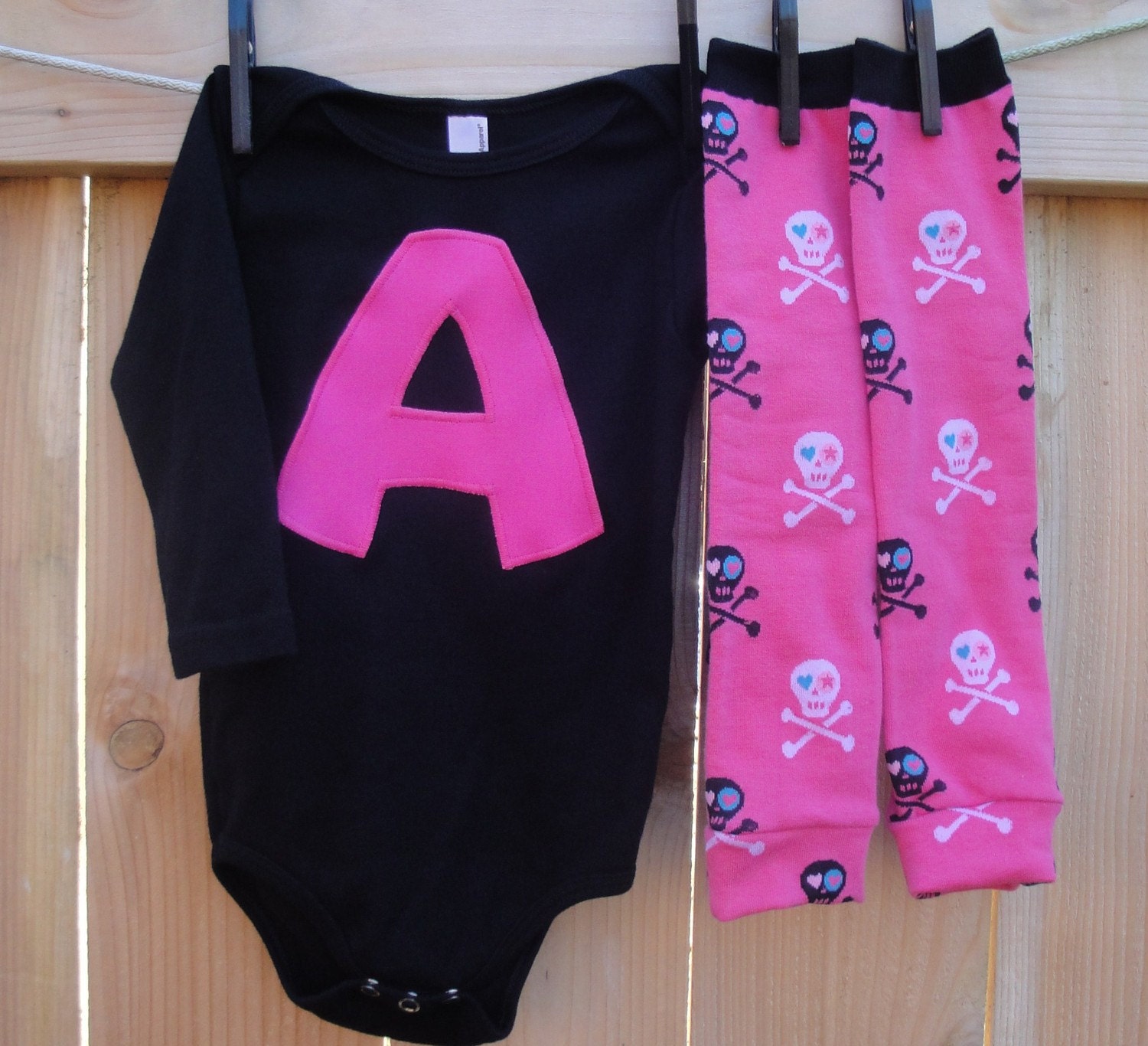 PRETTY in Pink and Black-2 piece appliqued Onesie and warmer combo-you choose applique-Black or White, Long or Short sleeve-3/6up to18/24mo