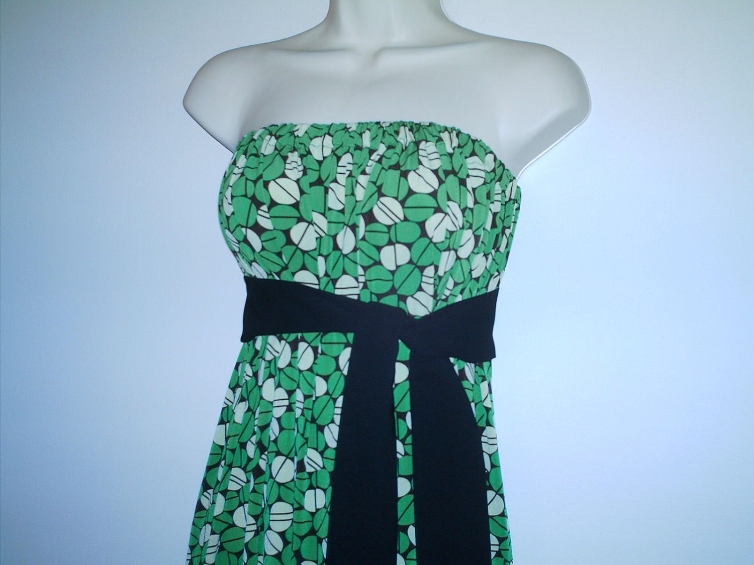 SALE Green Geometric Circle Print Strapless Dress Size S/M