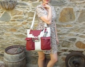 trendy  deep red and white pocket bag