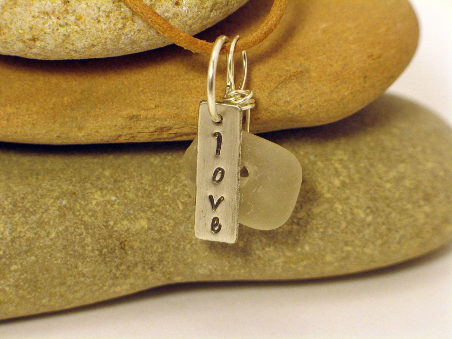 LOVE White Great Lakes Beach Glass Sterling Silver Necklace
