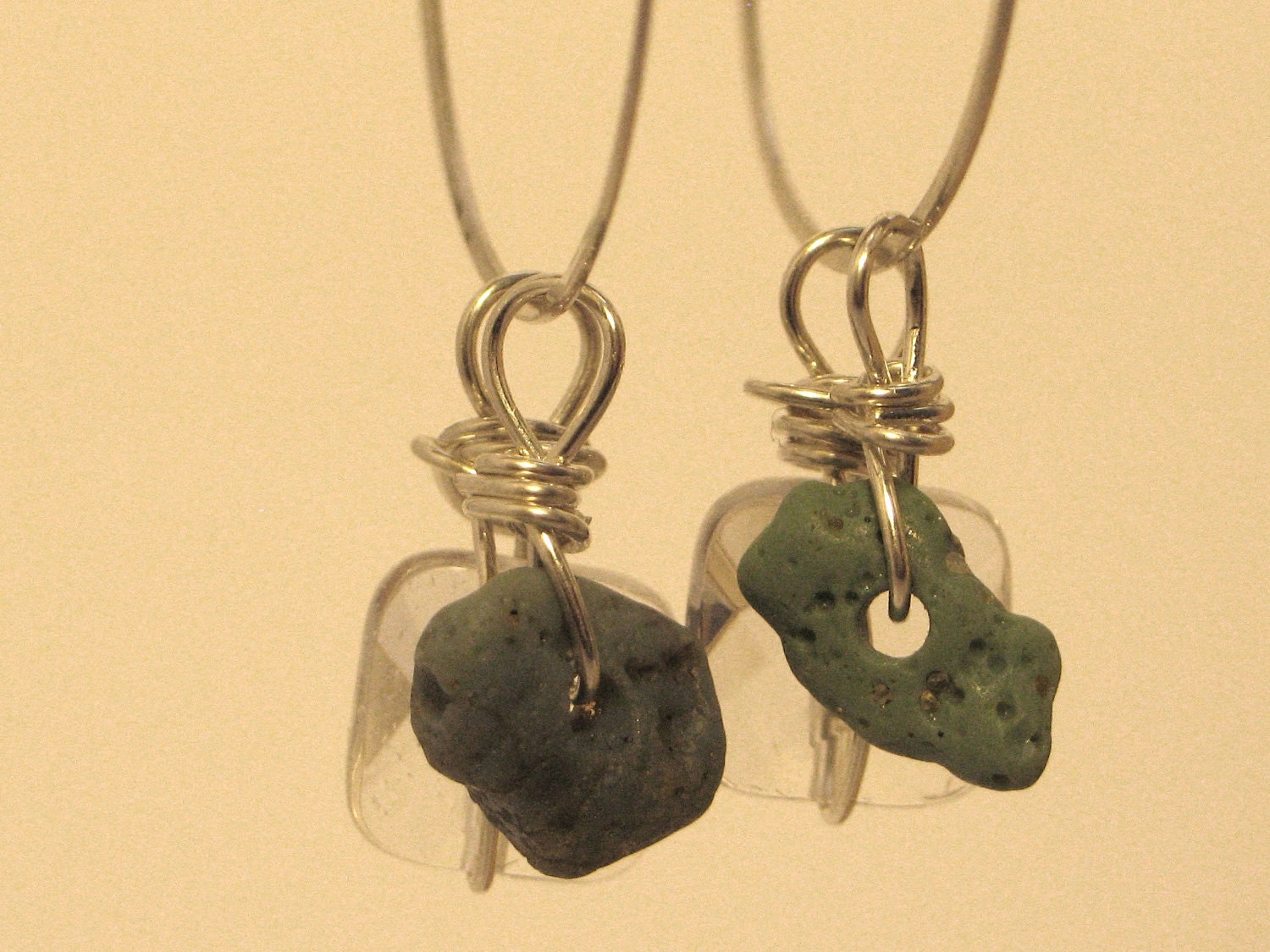 Leland Blue Slag Glass and Rock Quartz Crystal Sterling Silver Earrings