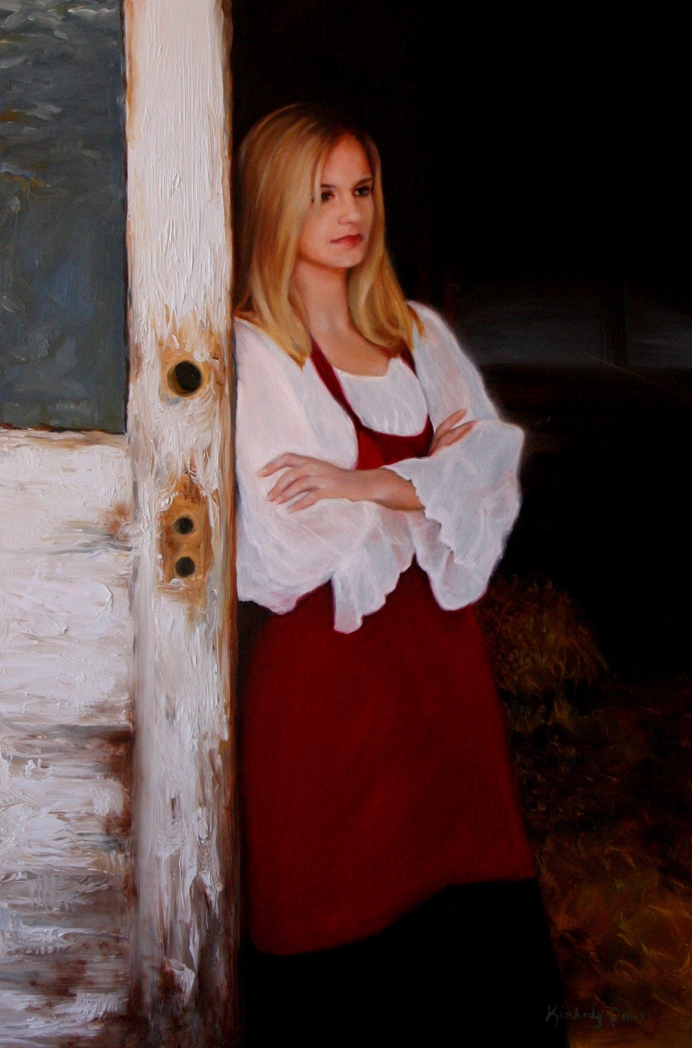 12x18 print of oil portrait narrative figurative female painting figure Firmness of Purpose by Kim Dow