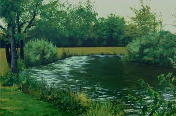 24x36inch Winnesquam River original oil landscape painting by Kim Dow
