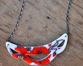 Porcelain Bib Necklace with Red & Gold Poppies