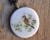 Porcelain Pendant Necklace with Sparrow