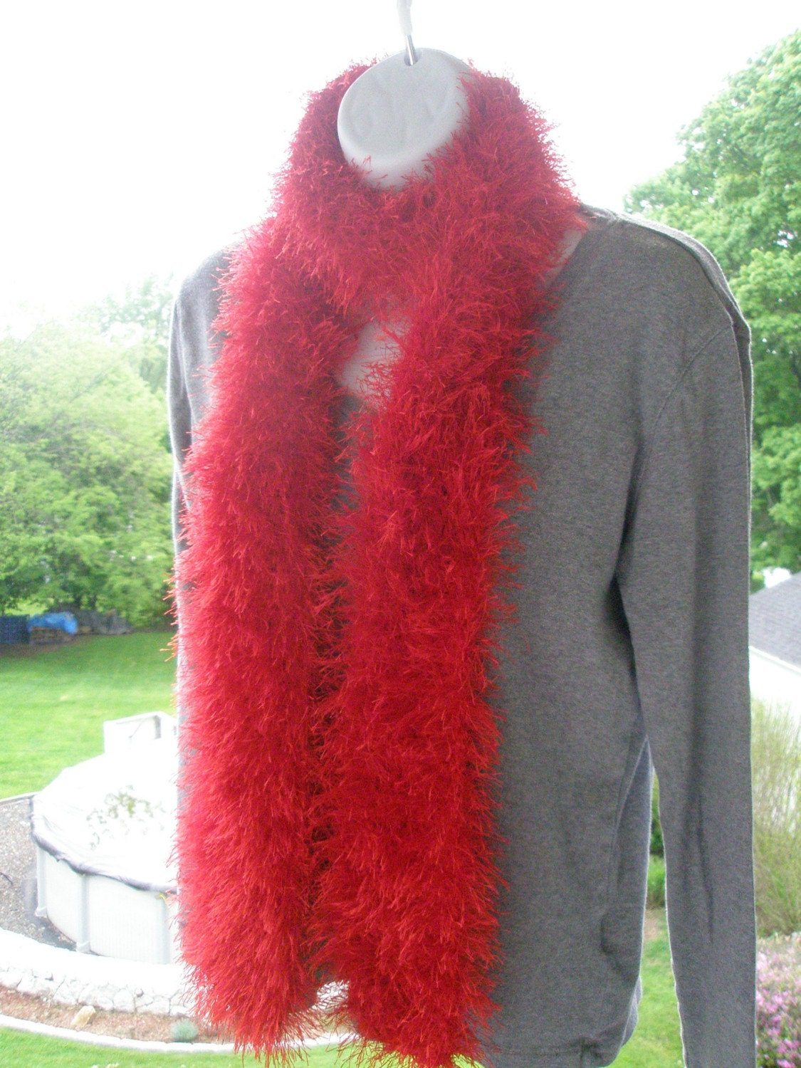 Items similar to Crocheted Fun Fur Boa Scarf Red Ready to ship on Etsy