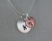 Two charm custom initial necklace - Small Silver, Tiny Copper - Moms Necklace - etsy personalized mother's day gift