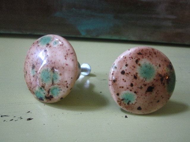 Pistachio and Brown Crackle Knobs