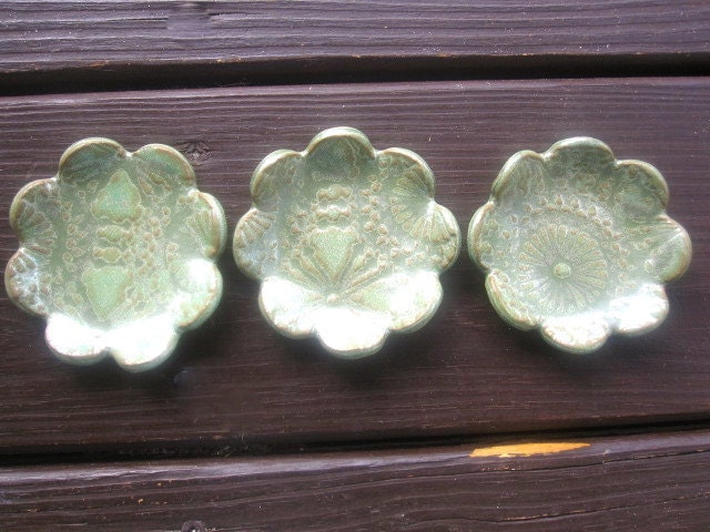 Green Flower Trinket Dishes