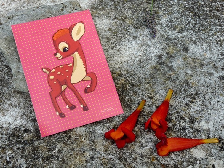 Matilou the fawn   ...........................Art postcard