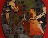 Gamblin' Girls Pin-Up Ephemera Collage Decoupaged Wood Clock