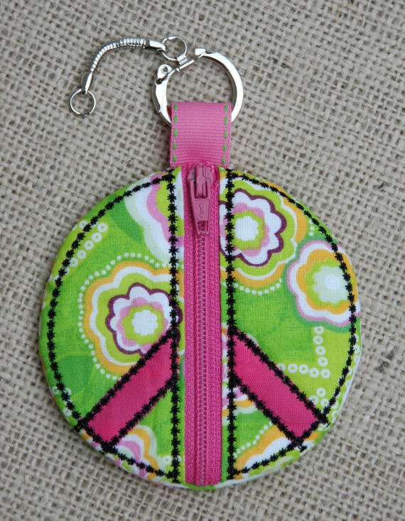 Peace Sign Coin Pouch Machine Embroidery Design File Instant Download