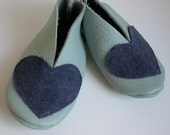 Blue Leather Baby Booties with Hearts
