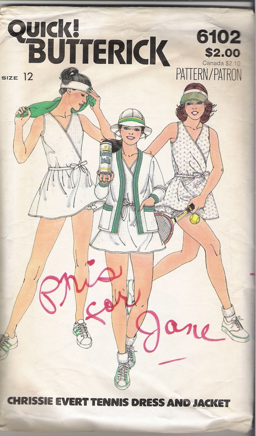 Vintage 70s Chrissie Evert TENNIS DRESS PATTERN with Jacket, Quick Butterick 6102 Size 12 bust 34