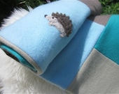 Hedgehog Baby Blanket Cashmere Wool Quilt Upcycled - Made to Order - your color choice - Heirloom baby boy or girl patchwork quilt Woodland