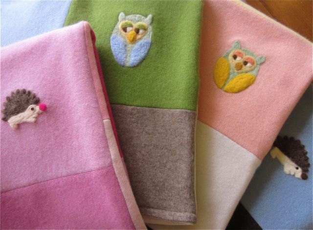 Cashmere Baby Blanket Owls Heirloom Quilt - Made to Order - Your color choices - Patchwork w/ appliques. Baby Shower Easter