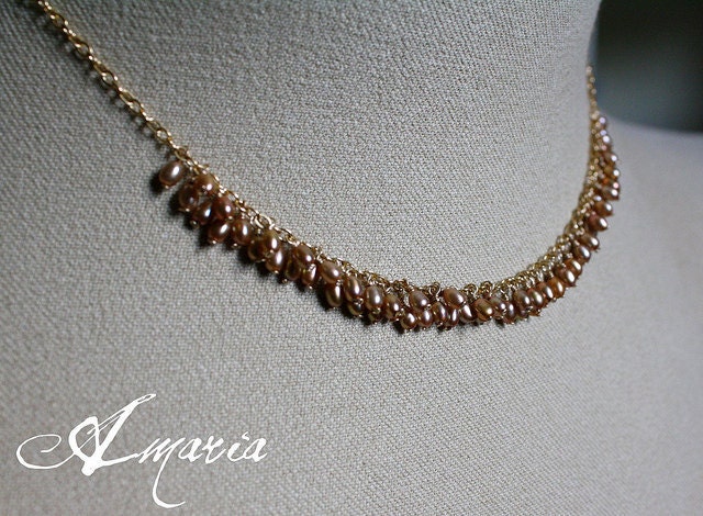 Champagne pearl cluster necklace